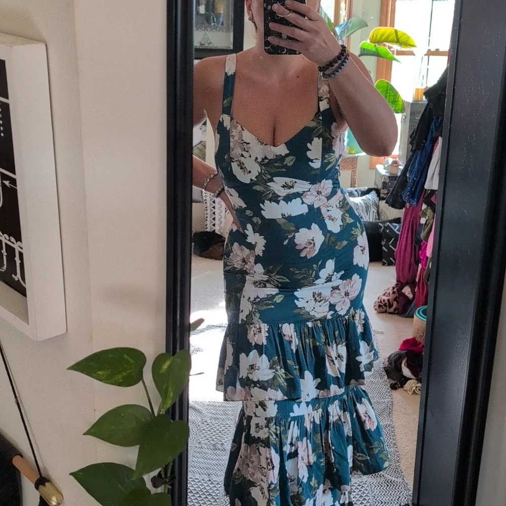 Abercrombie & Fitch Chic Teal Long Floral Maxi Dress